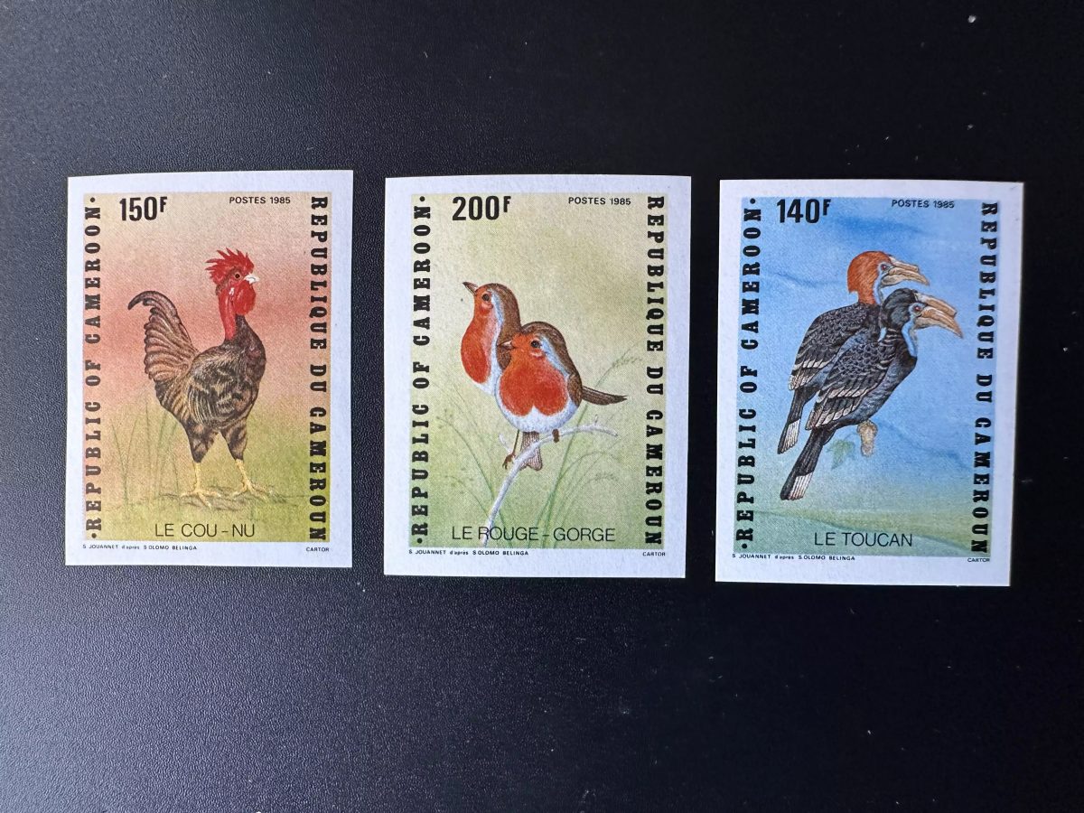 Cameroon 1985 Mi. 1101 - 1103 IMPERF Birds rooster robin toucan