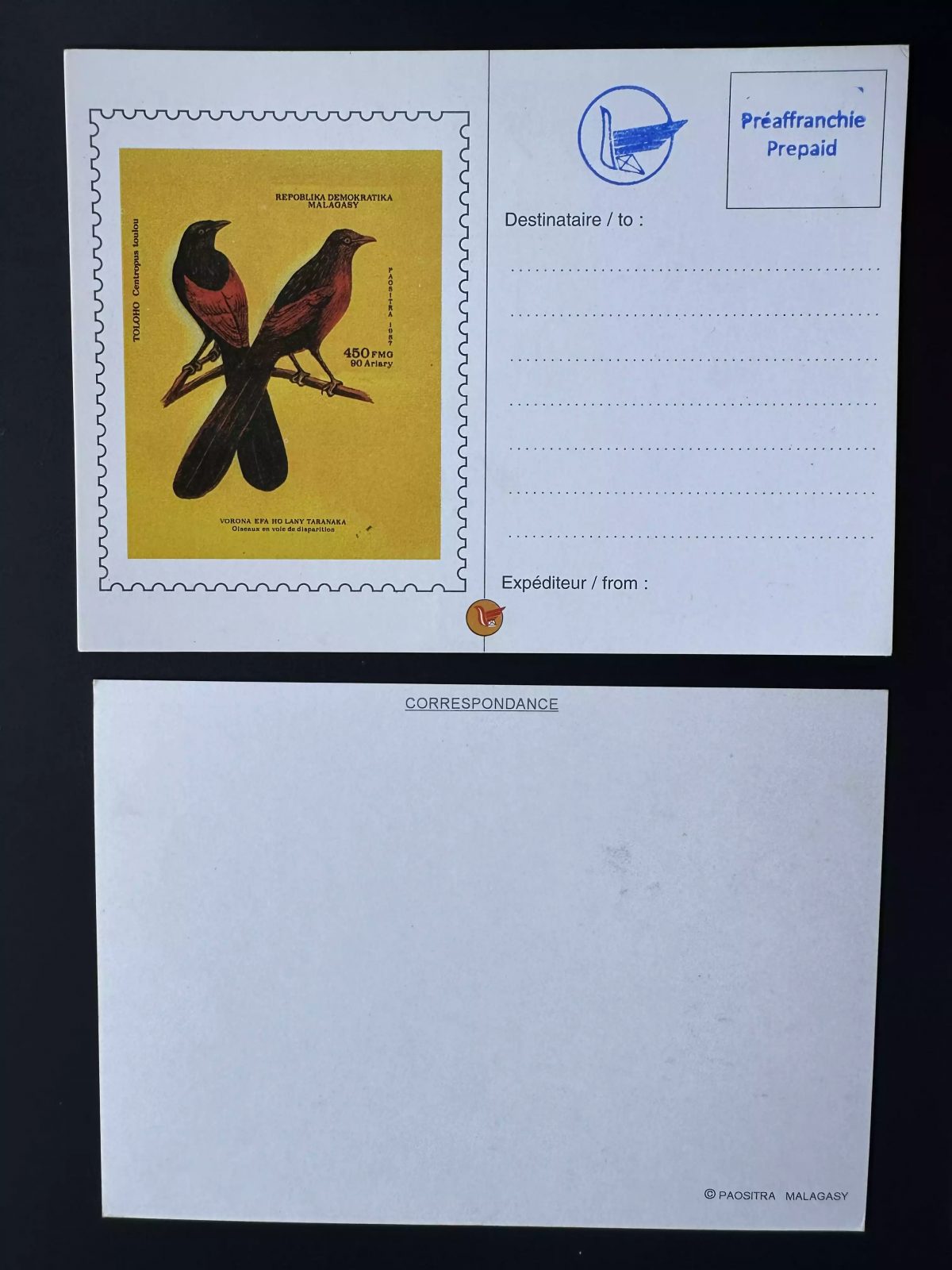 Madagascar 1987 ? Mi. 1049 surcharge locale Entier Postal Stationery Oiseau