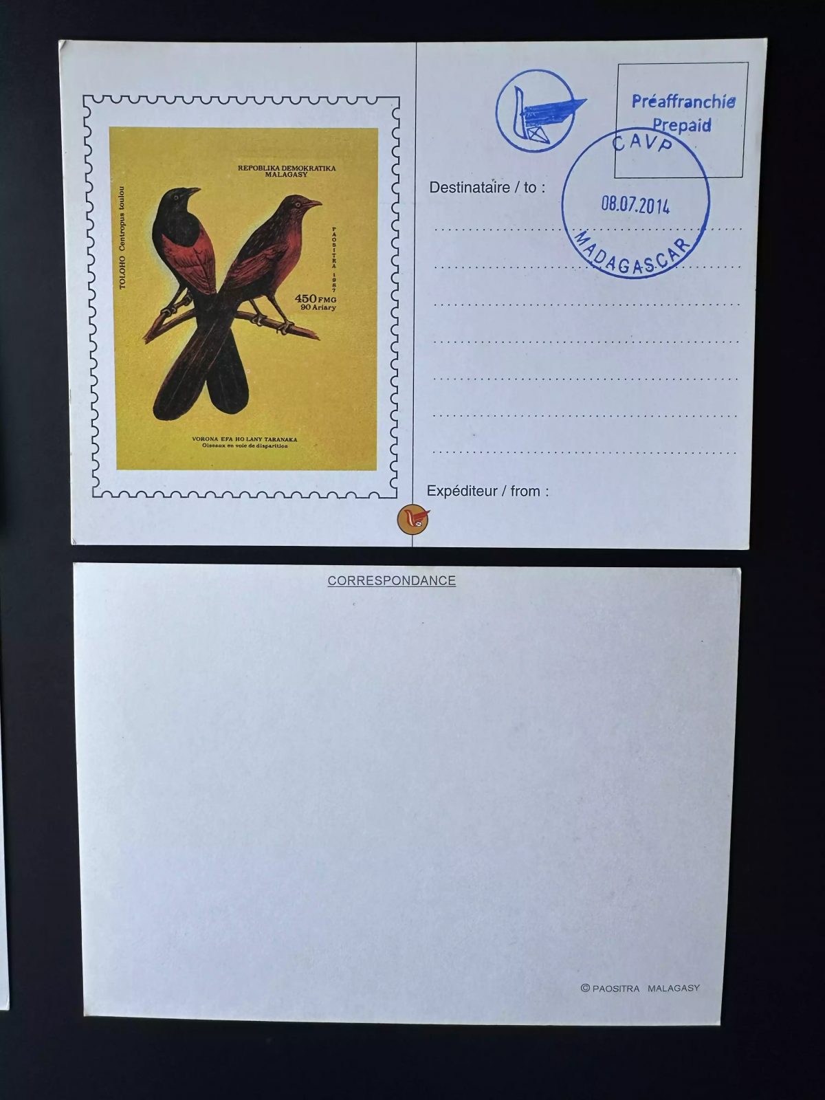Madagascar 1987 ? Mi. 1049 oblitéré surcharge locale Entier Postal Oiseau Bird