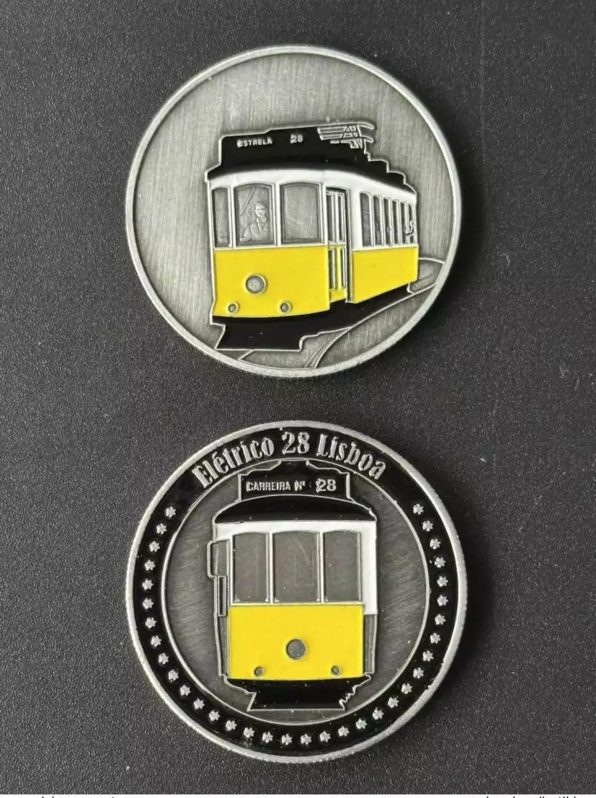 Silver colored souvenir medal “Eletrico 28 Lisboa”