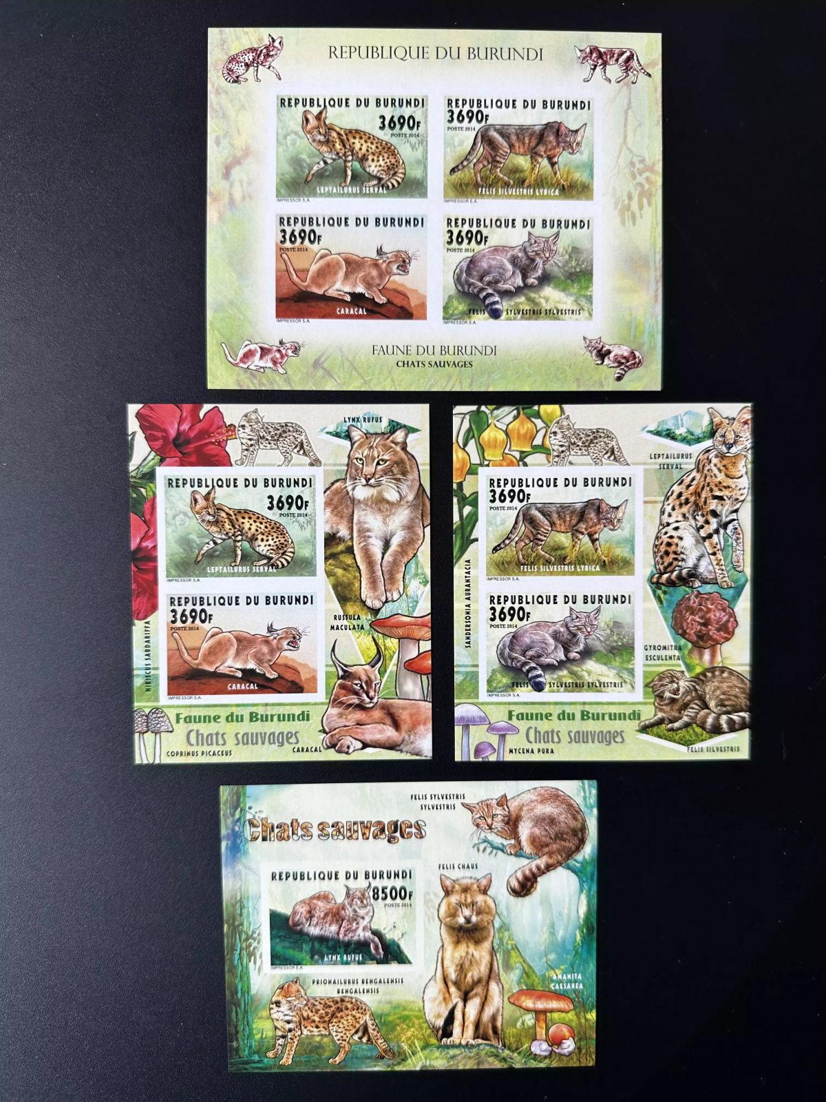 Burundi 2014 Mi. 3431 - 3434 Bl. 451 453 ND Chats Sauvages Wild Cats faune
