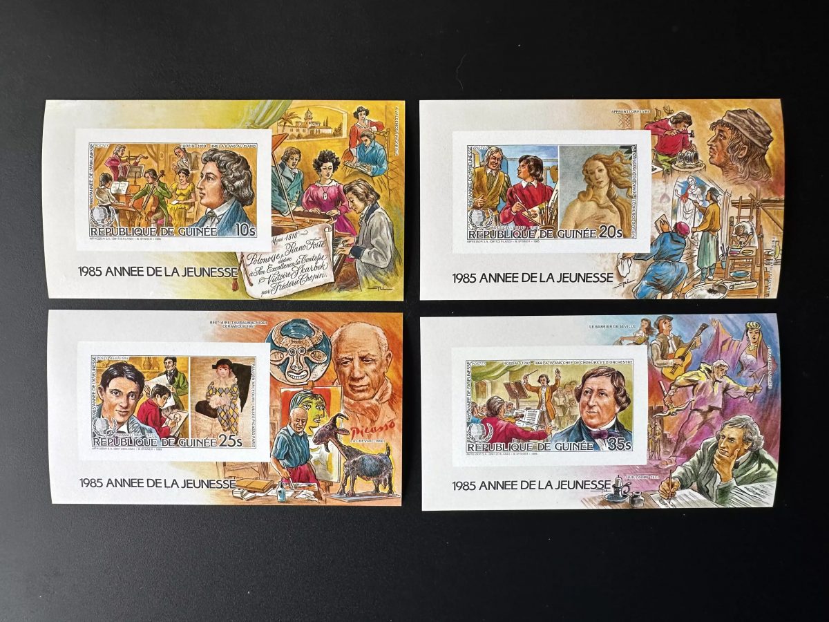 Guinée 1986 Mi. Bl. 197 - 200 ND Année de la Jeunesse Chopin Botticelli Rossini