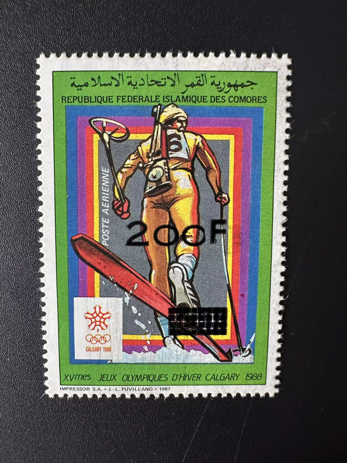 Comores 1996 Mi. 1176 200F 400F Jeux Olympiques Hiver Calgary 1988 Ski Surchargé