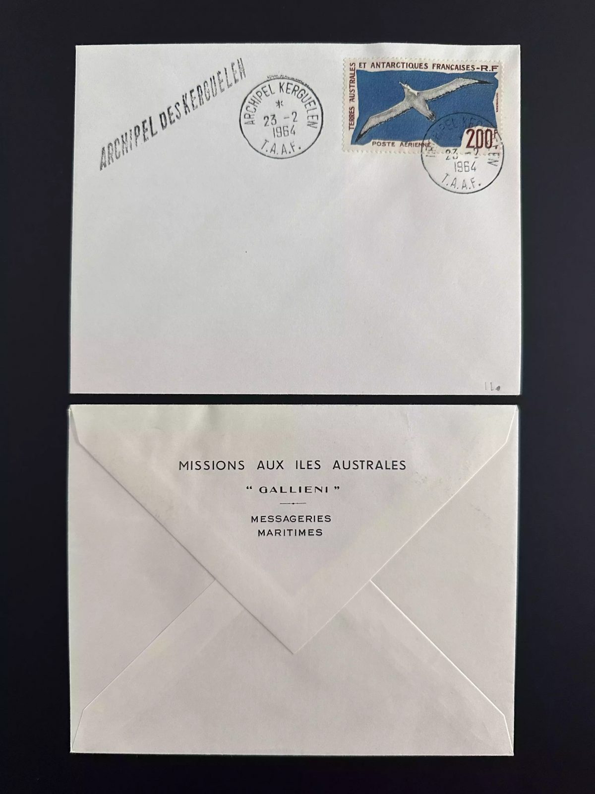 TAAF 1964 Brief "Galliéni" PA 4 Albatros Kerguelen-Archipel 23.02.1964