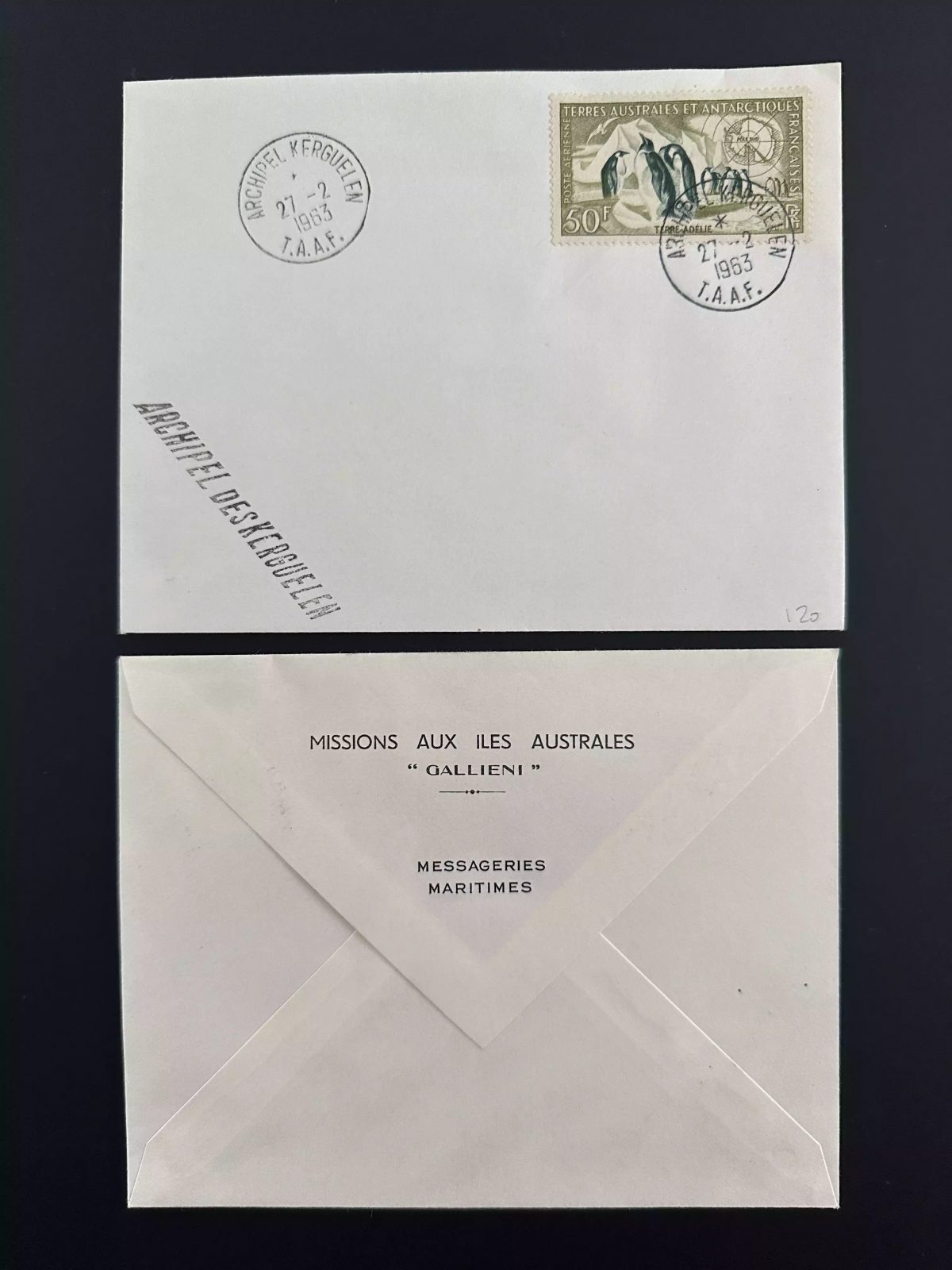TAAF 1963 Brief "Galliéni" YT LP Nr.3 Kaiserpinguine Adélie 27.02.1963