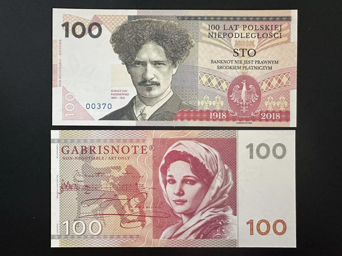 2018 / 2025 Matej Gabris Gabrisnote 100 rokov Ignacy Jan Paderewski UNC SPECIMEN