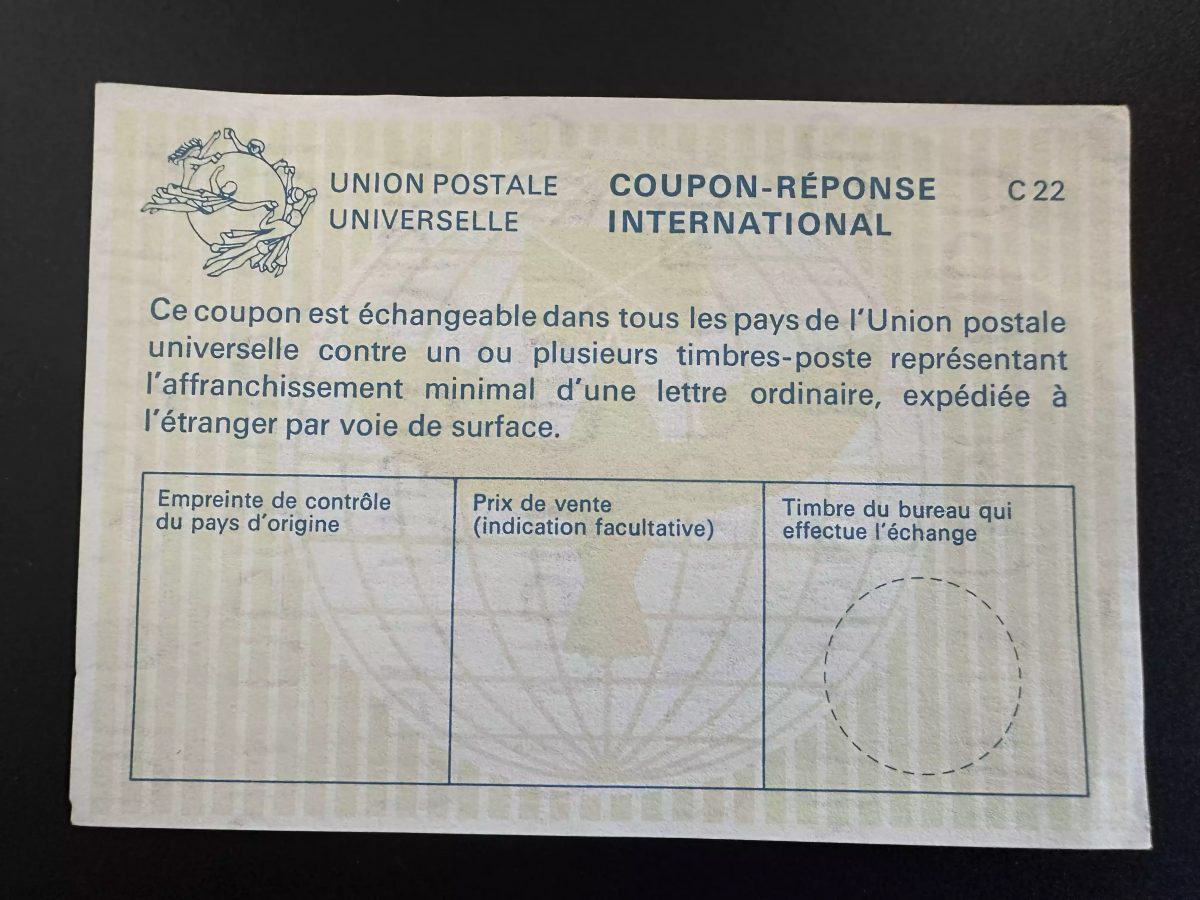 UPU Universal Postal Union type Lausanne C22 COUPON-REPONSE IRC IAS CRI