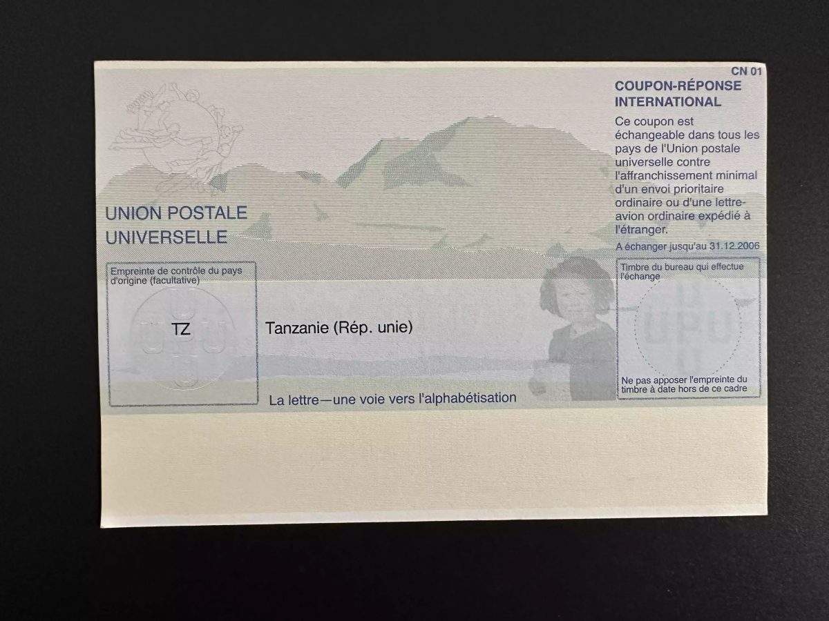 Tanzanie UPU Union Postale Universelle Alphabétisation COUPON-REPONSE IRC CRI