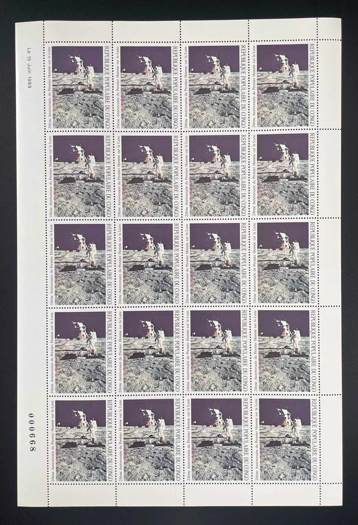 Congo 1989 YT PA 388 planche anniversaire homme Lune Apollo Astronaute Espace