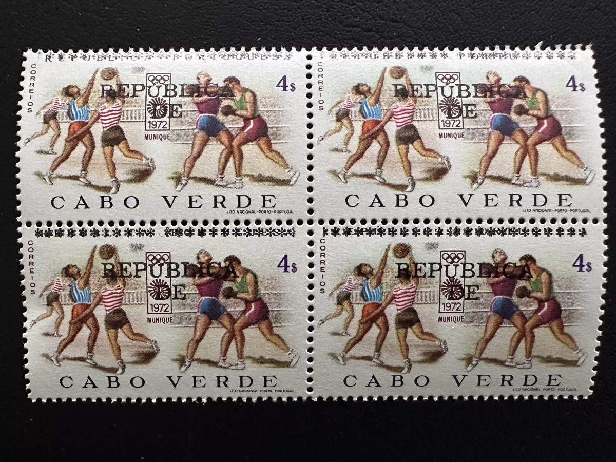 Cabo Cap Verde 1976 Mi. A 374 bloc de 4 surchargé Jeux Olympiques Munich 1972