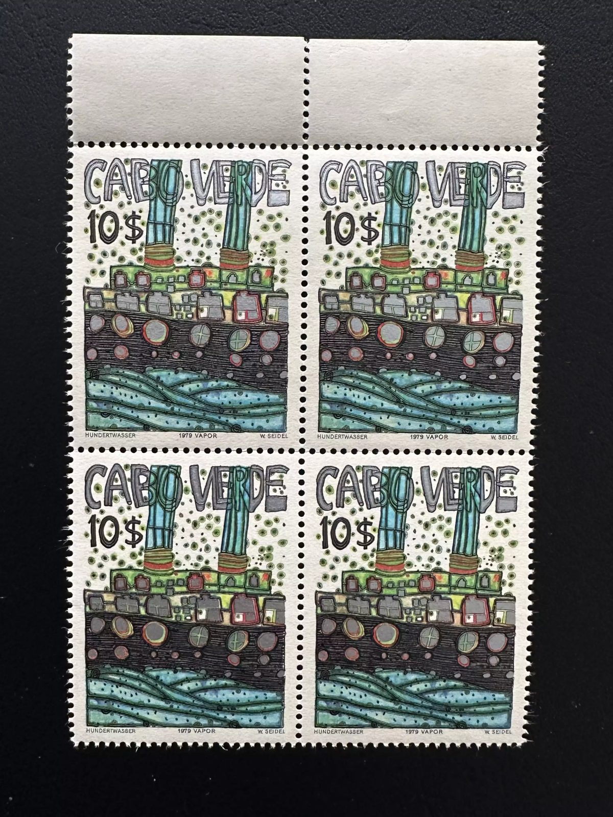 Cabo Cap Verde 1982 Mi. III bloc de 4 unissued Hundertwasser vapeur bateau art