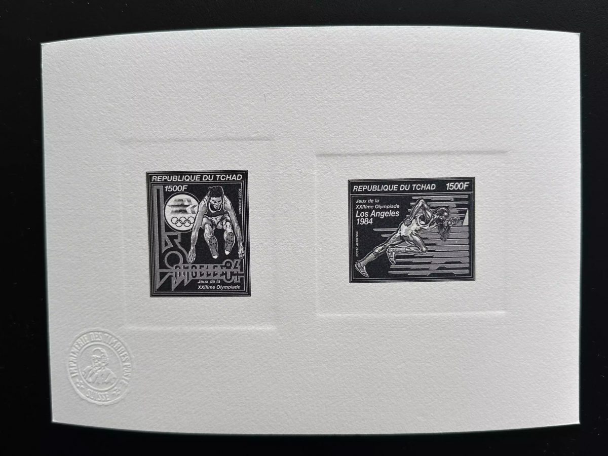Tchad 1982 Mi. 924 - 925 Epreuve d'Artiste Collective JO Los Angeles 1984 noir