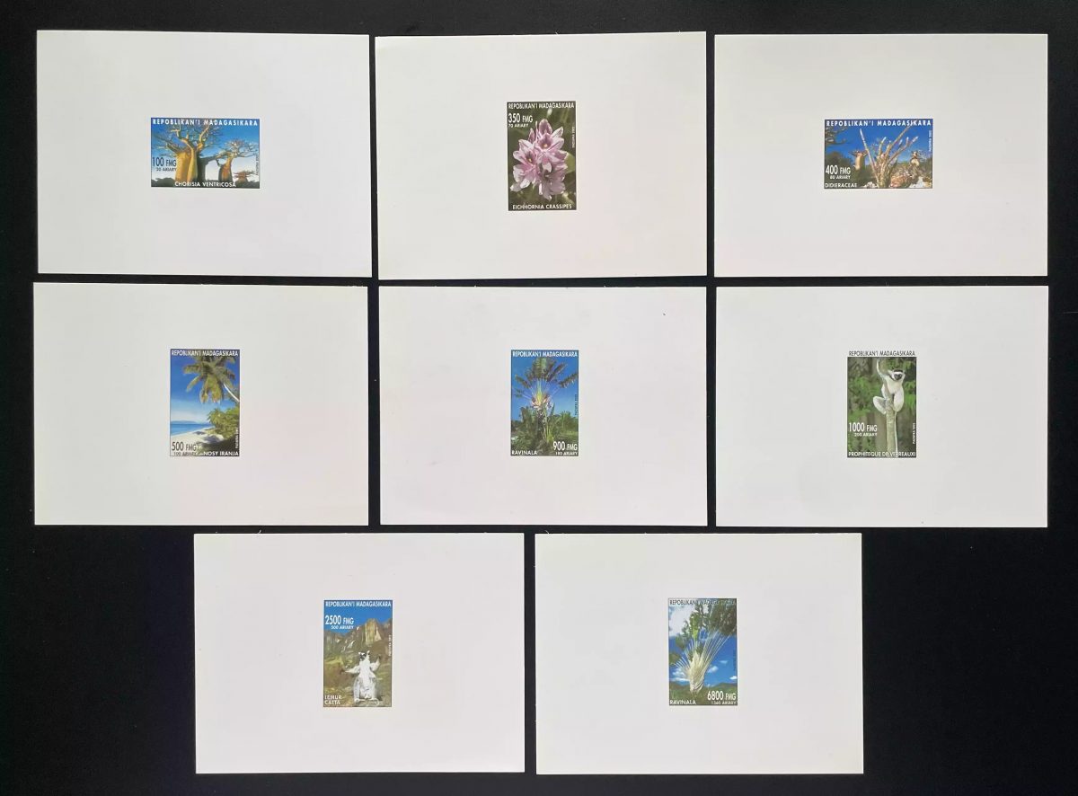 Madagascar 2002 8x Luxury proof Fauna Flora flowers Lemurien animals