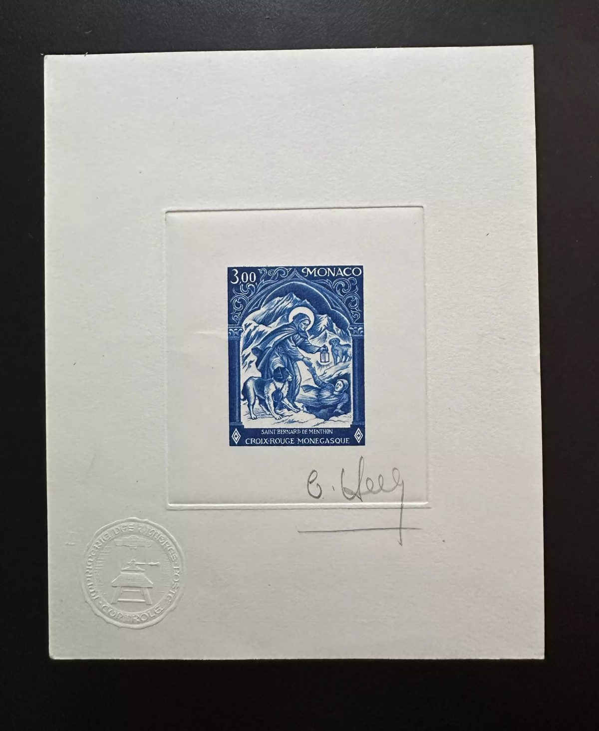 Monaco 1974 YT 956 Epreuve d'artiste Croix-Rouge Saint-Bernard de Menthon chien