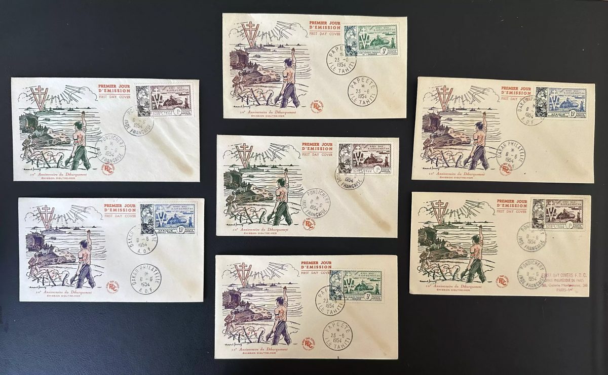 France Outre-Mer 1954 FDC 10e Anniversaire Débarquement Libération 7 env.