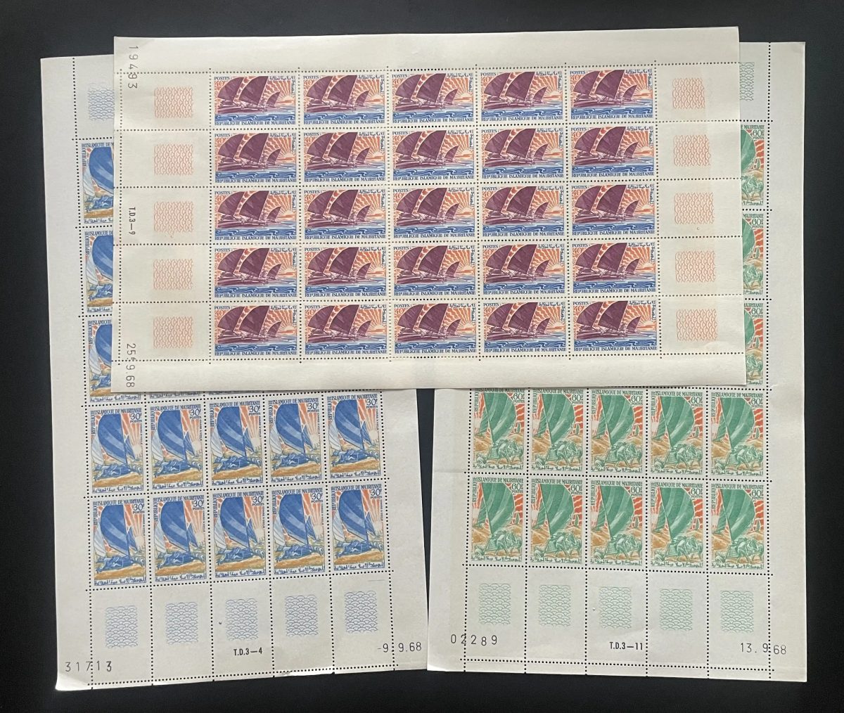 Mauritanie 1968 YT 253-255 planche voiliers bateaux navigation mer