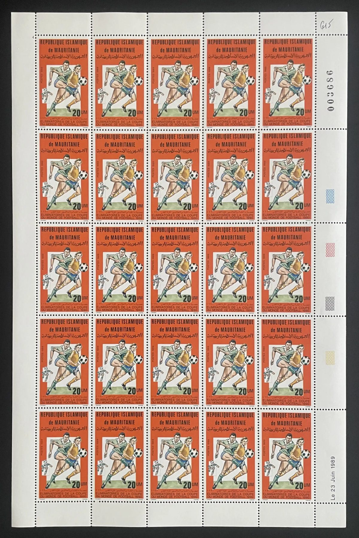 Mauritanie 1989 YT 627 planche football Coupe du Monde 1990 FIFA