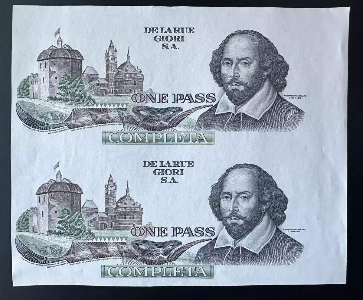 GIOR-142b Test Note De La Rue Giori S.A. One Pass Completa Shakespeare uncut