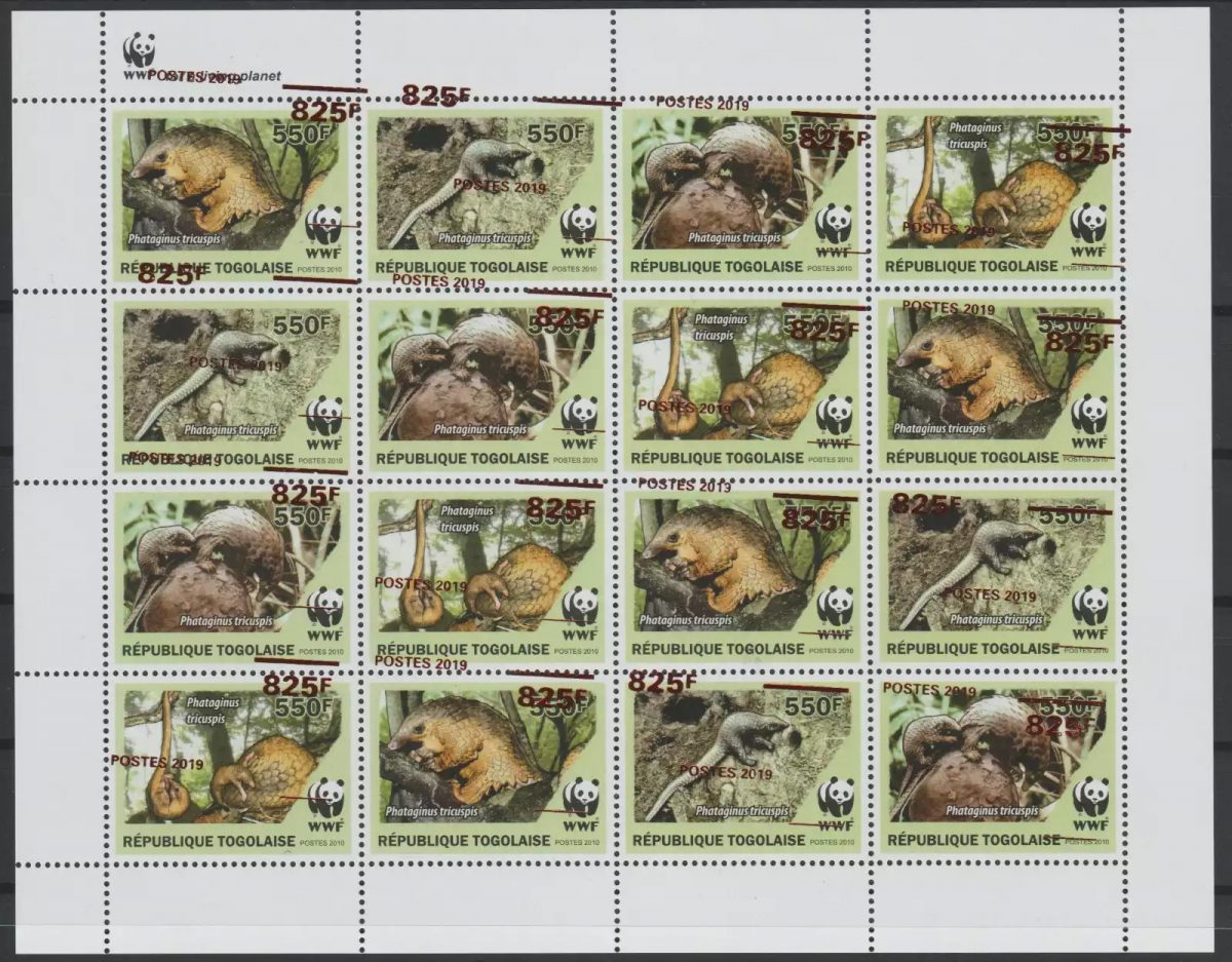 Togo 2019 WWF Fauna Phataginus Pangolin Error Displaced Overprint RARE
