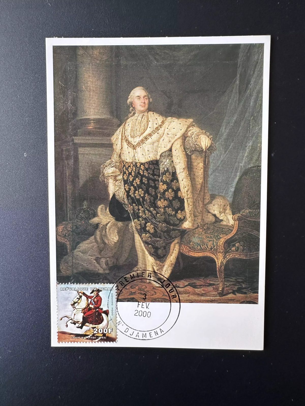 Tchad 1999 Mi. 1951 carte maximum Louis XIV Tableau Roi France Royauté Fleurs