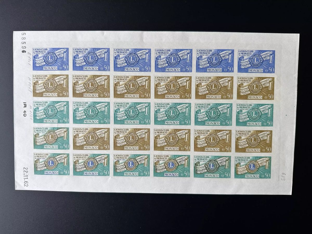 Monaco 1963 YT 613 Bogen Farbprobe Lions Club International