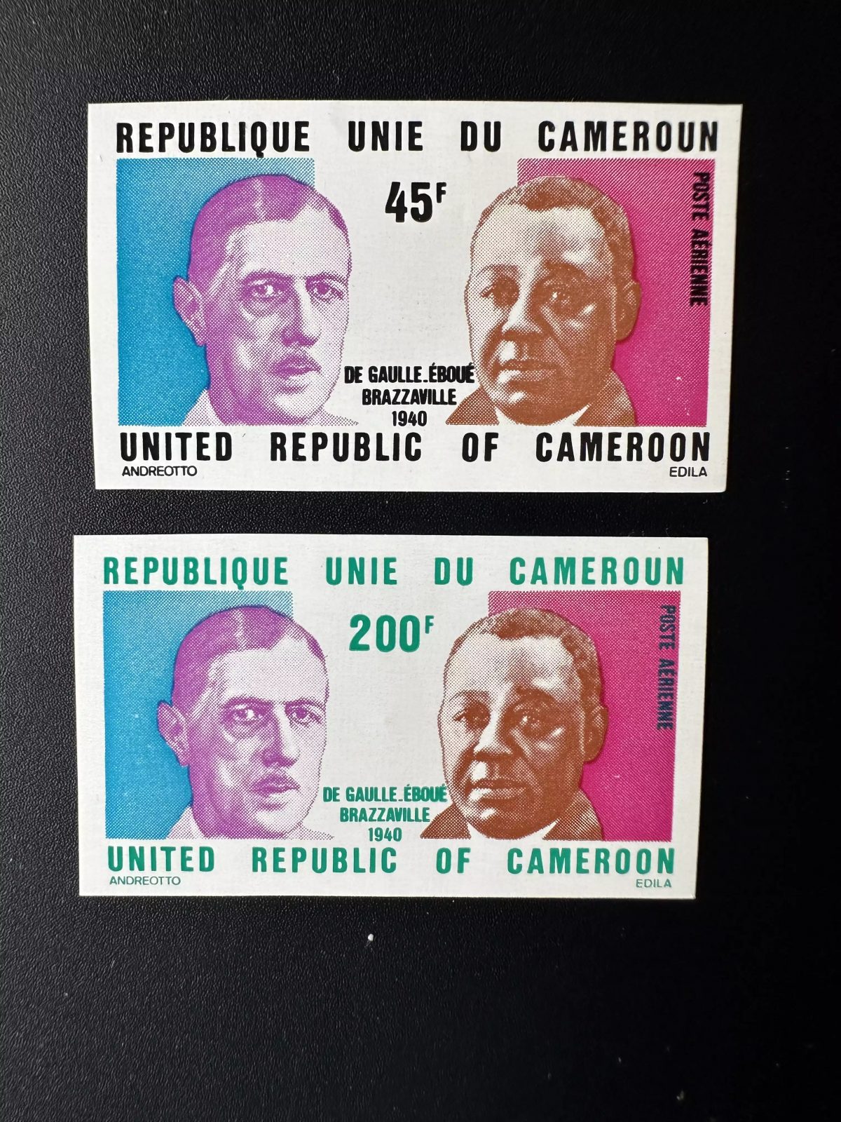 Kamerun 1975 Mi. 792-793 ND De Gaulle Eboué Brazzaville 1940 Persönlichkeiten