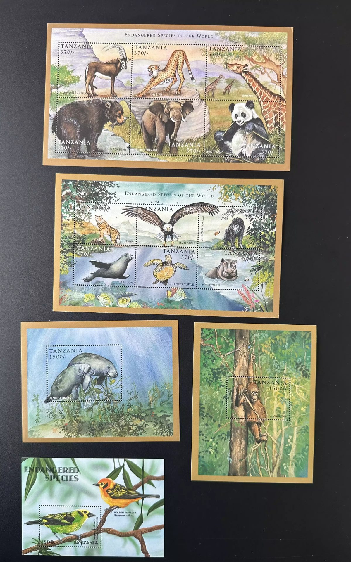 Tanzanie 1998 Mi. 2964-2669 Bl. 399-401 Espèces en voie de disparition Animaux