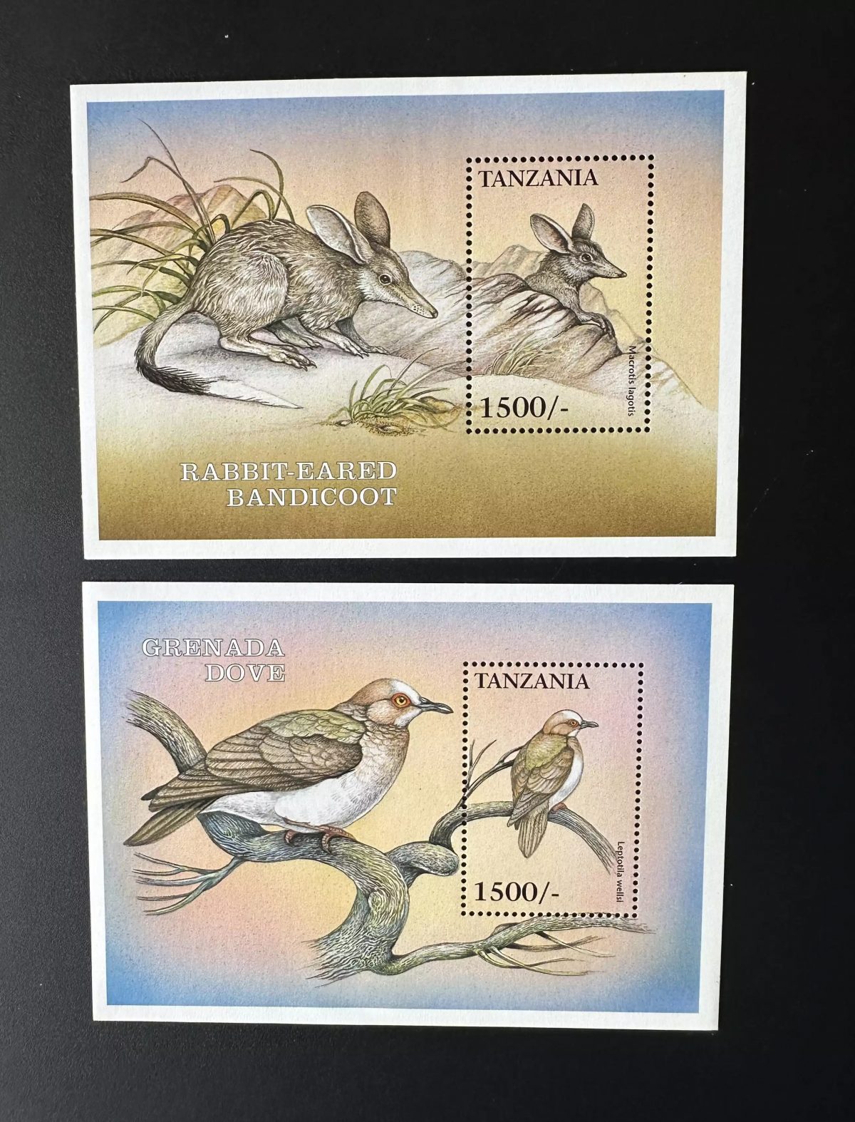 Tansania 1999 Mi. Bl. 436-439-7 Fauna Bandicoot Taube Grenada Vögel