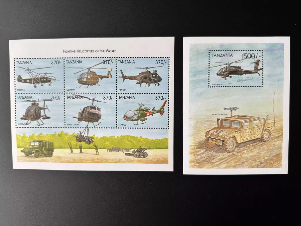 Tanzanie 1999 Mi. 3550 - 3555 Bl. 475 Hélicoptères Militaires Combat Véhicules