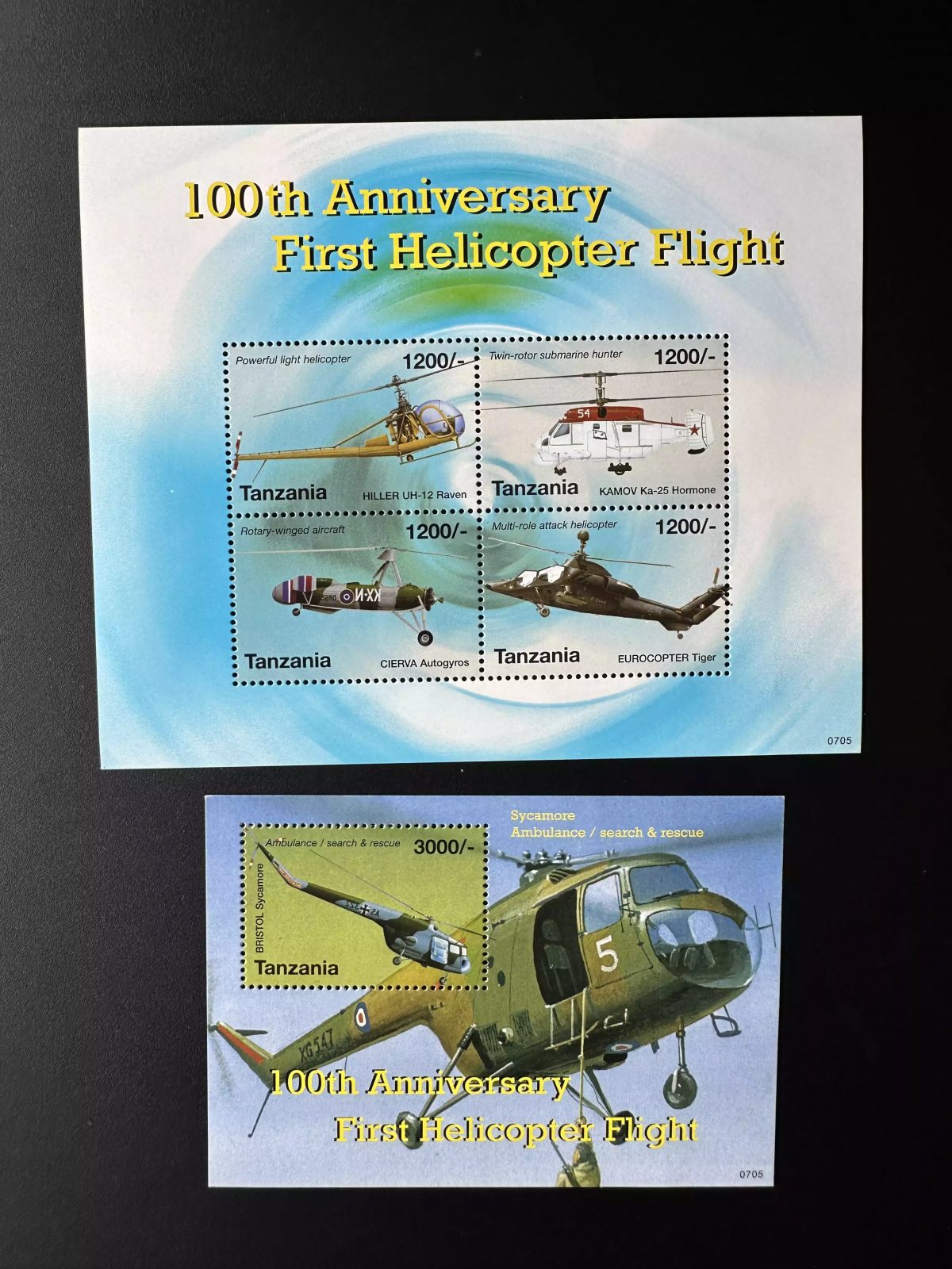 Tanzanie 2007 Mi. 4539-4542 Bl. 616 100e Anniversaire Premier Vol Hélicoptère