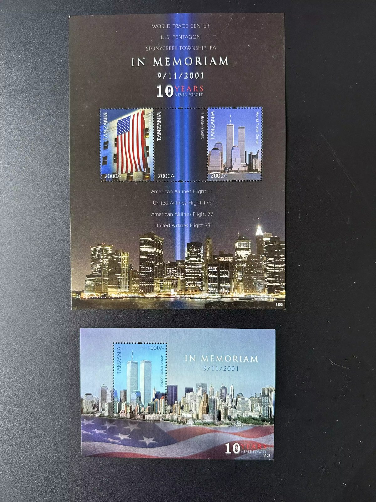 Tanzanie 2011 Mi. 4835 - 4837 Bl. 647 World Trade Center 11 septembre 2001