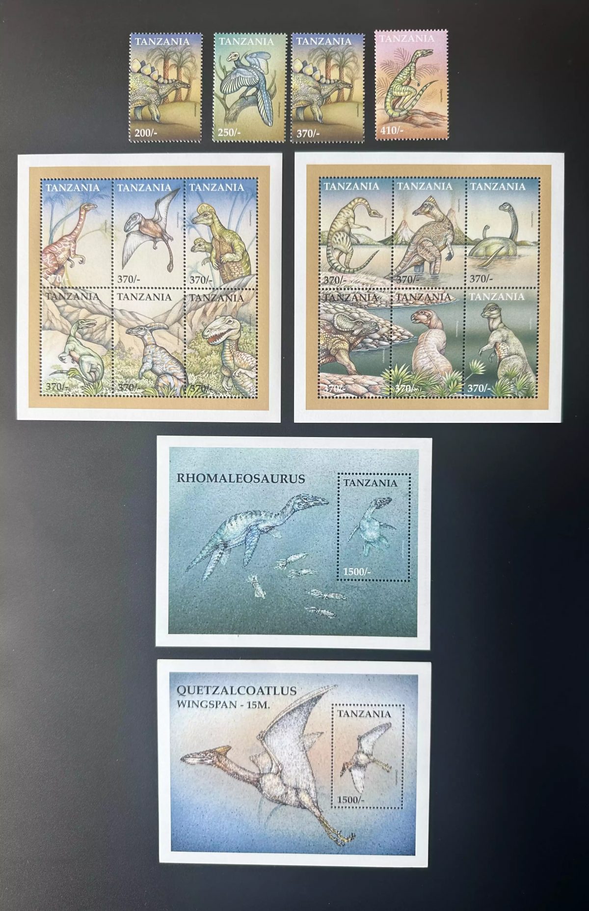 Tanzanie 1999 3817 - 3832 Bl. 505 - 506 Dinosaures Préhistoriques Paléontologie