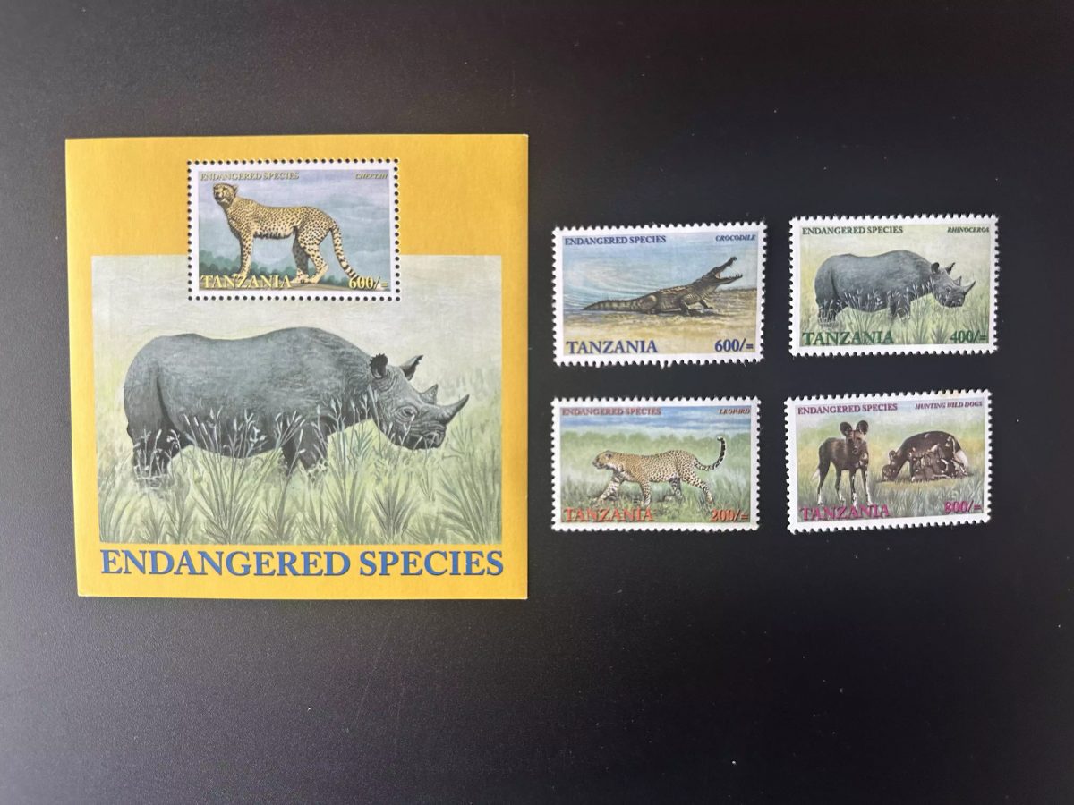 Tansania 2001 Mi. 4022-4025 Bl. 530 Bedrohte Arten Nashorn Leopard