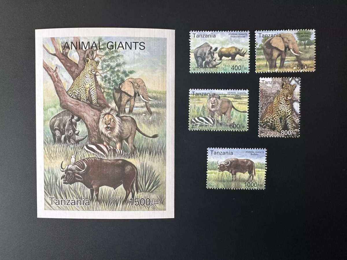 Tansania 2003 Mi. 4088-4092 Bl. 543 Riesige Tiere Elefant Löwe Leopard
