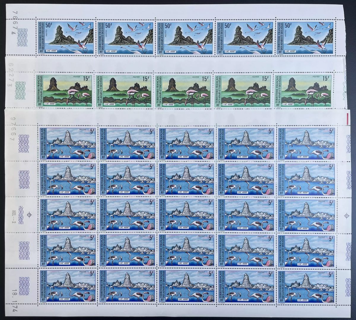 Afars and Issas 1974 Yt 384-386 sheet nature birds Lake Abbot pink flamingo