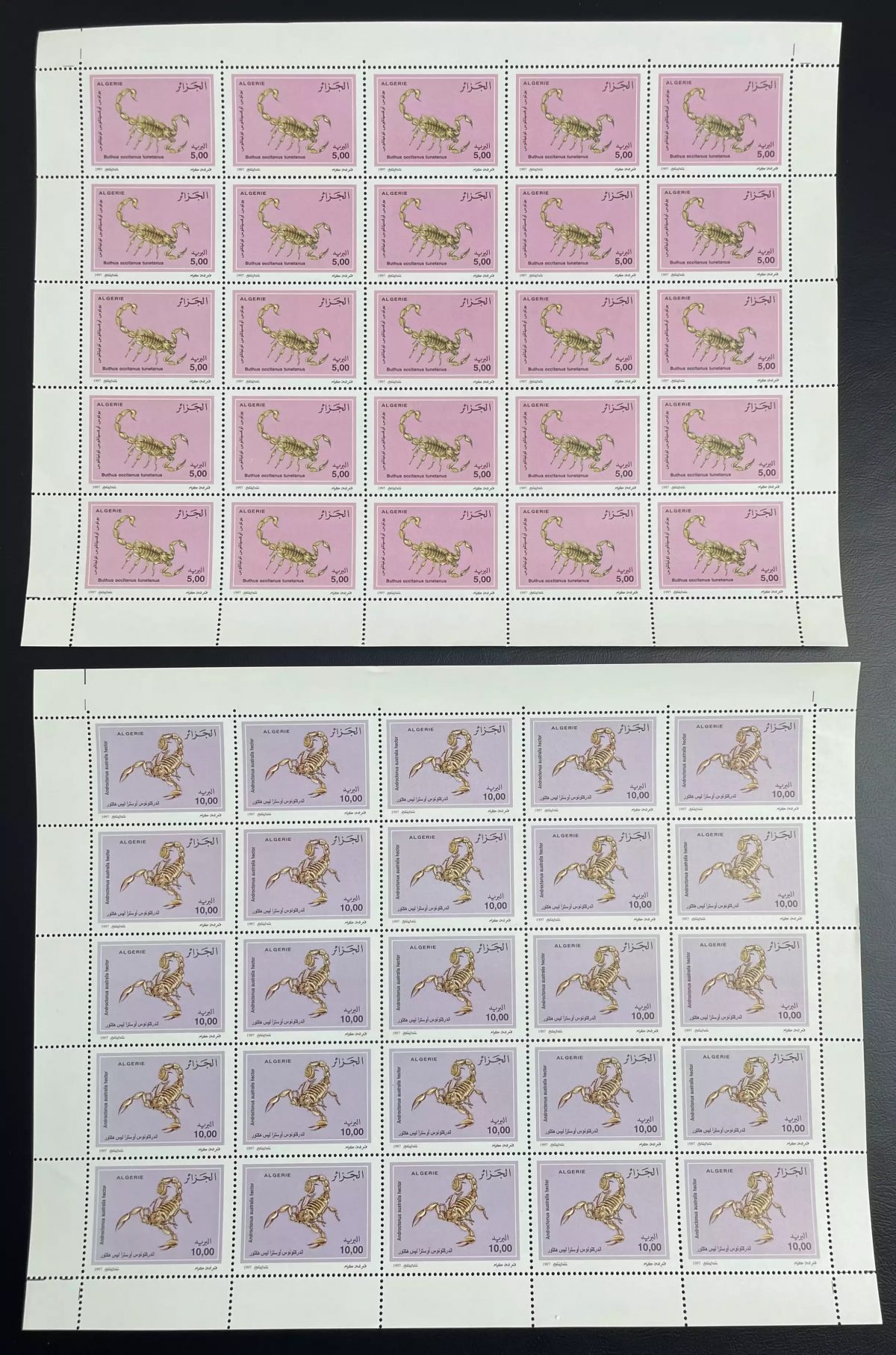 Algerien 1997 YT 1135-1136 Bogen Skorpione Fauna