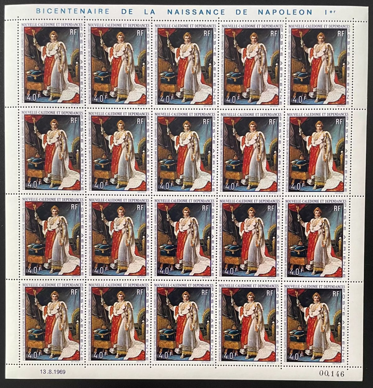 Nouvelle-Calédonie 1969 YT PA 108 planche Napoléon Bonaparte bicentenaire