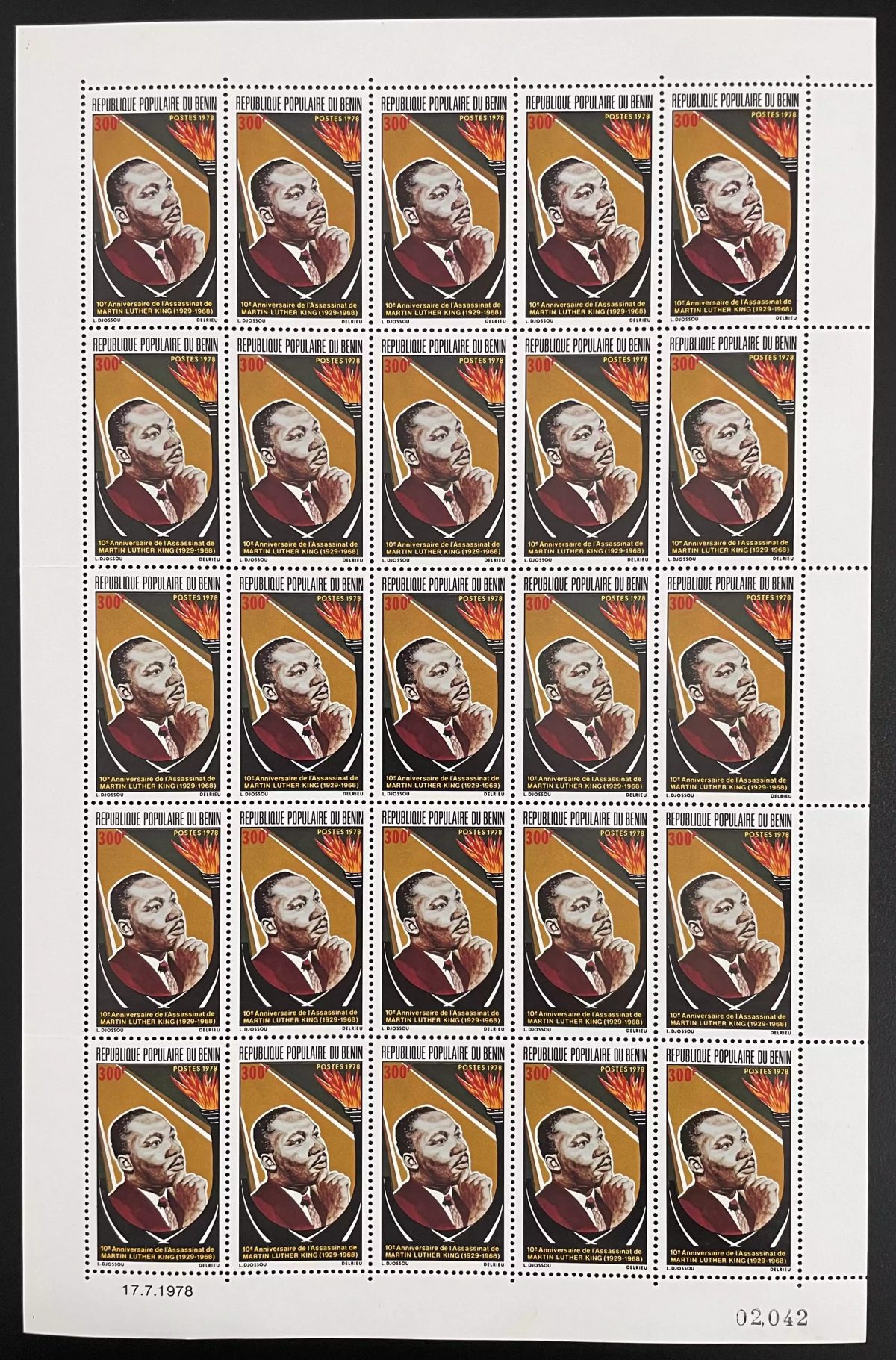 Bénin 1978 YT 418 planche Martin Luther King assassinat anniversaire paix
