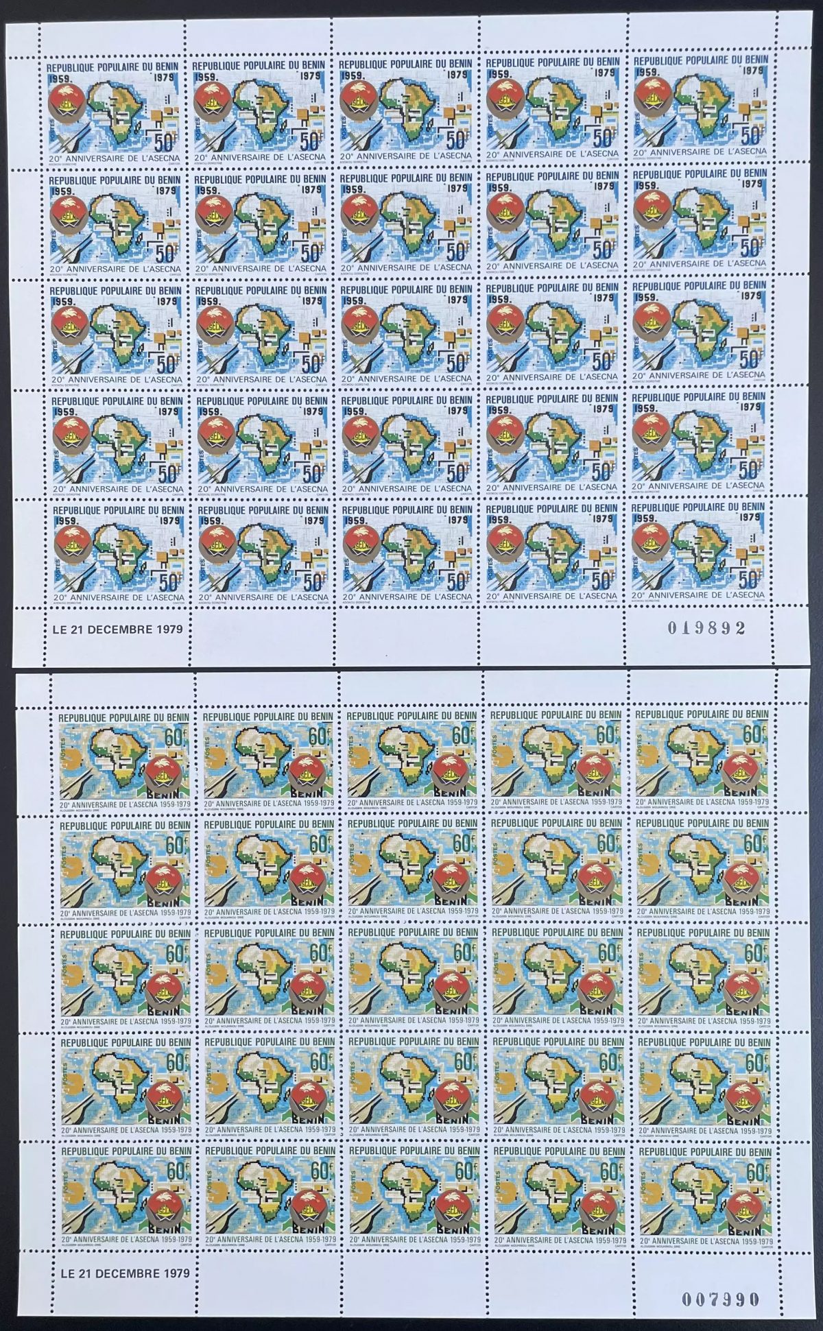 Benin 1980 YT 461-462 sheet ASECNA anniversary aviation cards Concorde airplane