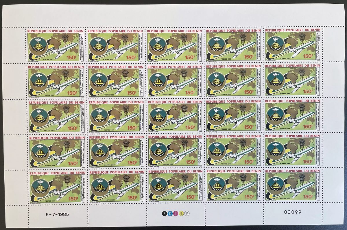 Benin 1985 YT 621 sheet ASECNA aviation aircraft air transport Africa