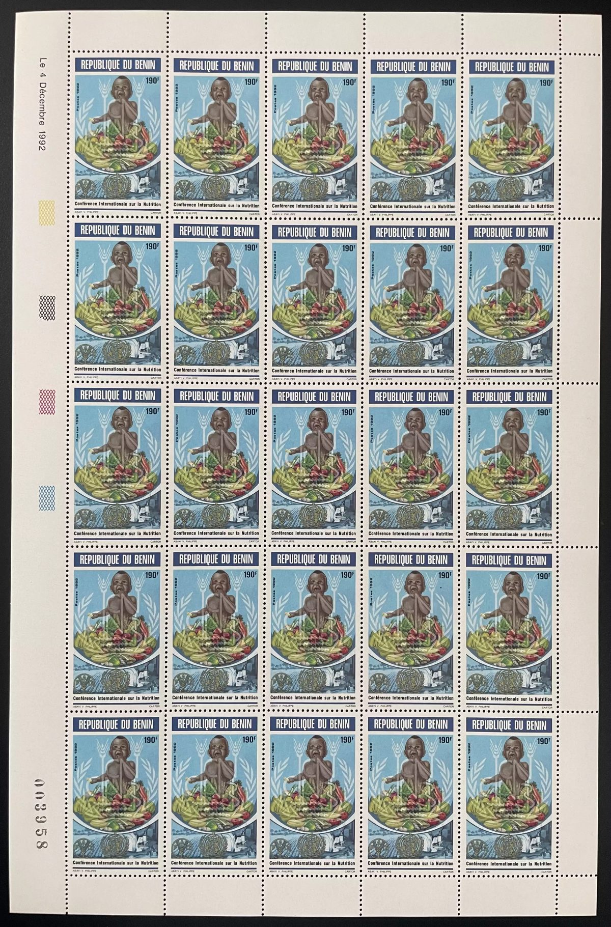Bénin 1992 YT 702 planche Conférence Internationale Nutrition FAO enfant