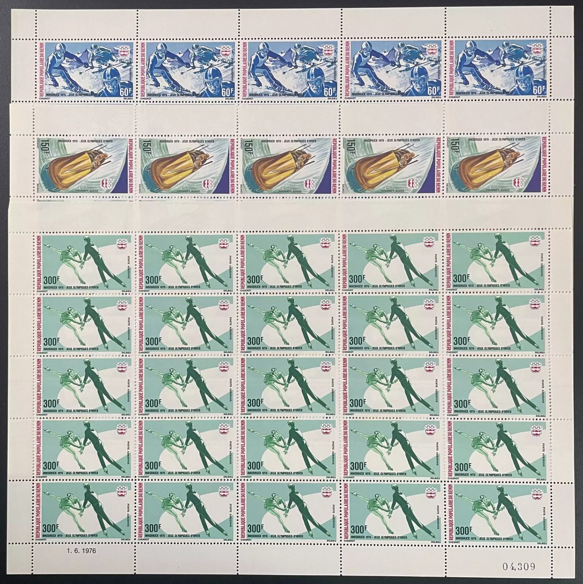 Cameroun 1976 YT PA 248-250 planche Jeux Olympiques hiver Innsbruck sport