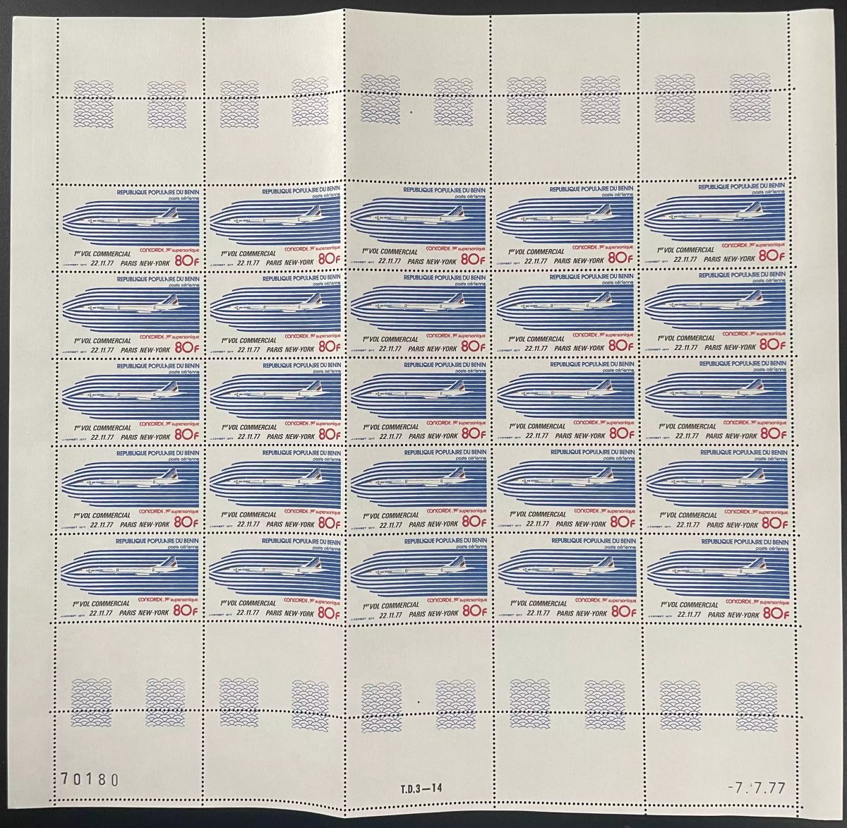 Benin 1977 YT PA 278 sheet overloaded Concorde Paris New York supersonic
