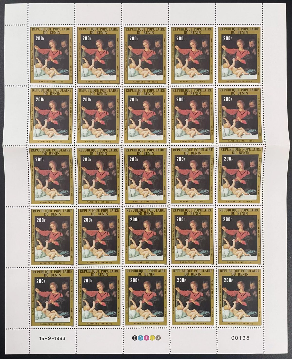 Benin 1983 YT PA 321 sheet Raphaël Madonna Infant Jesus Nativity