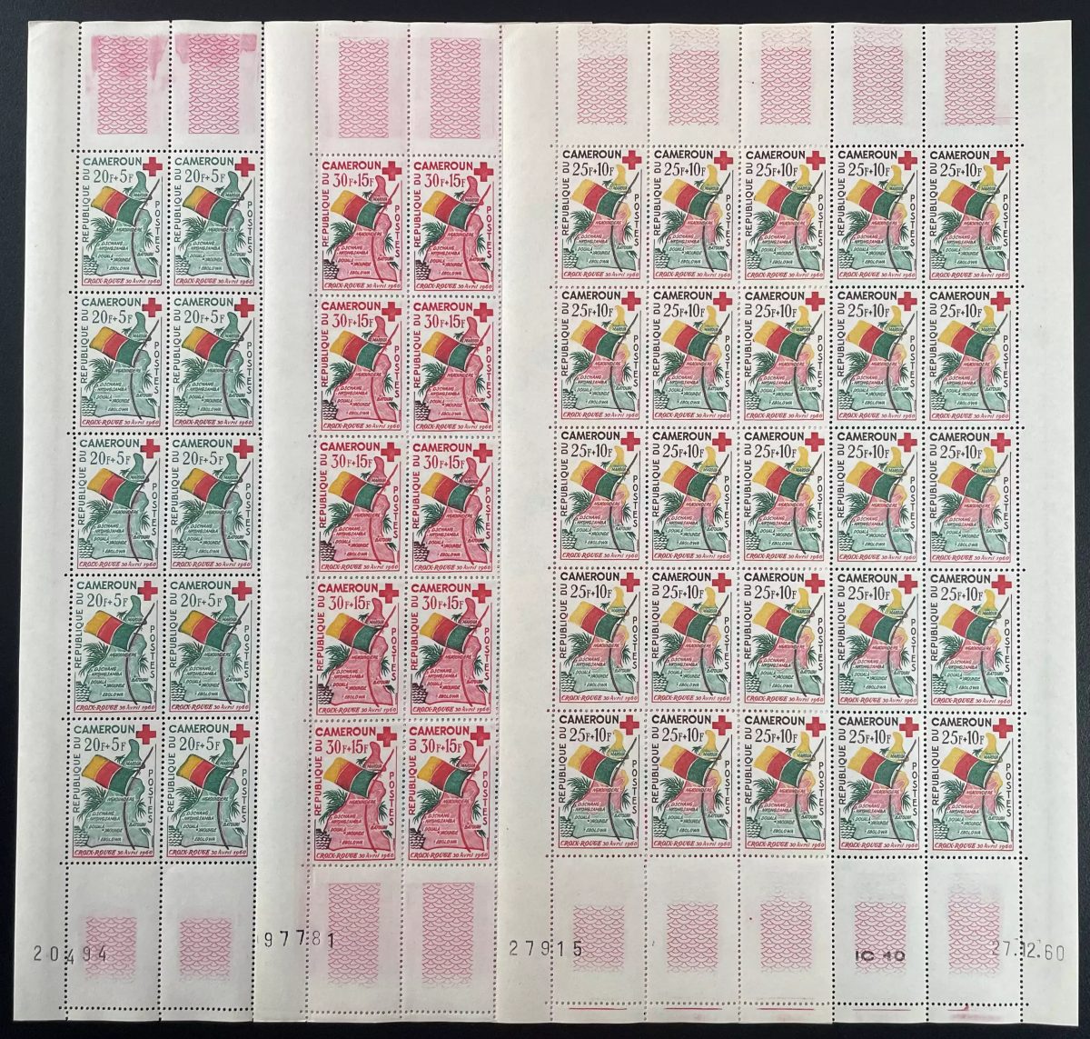Cameroun 1961 YT 314 316 planche Croix Rouge carte drapeau medecine sante