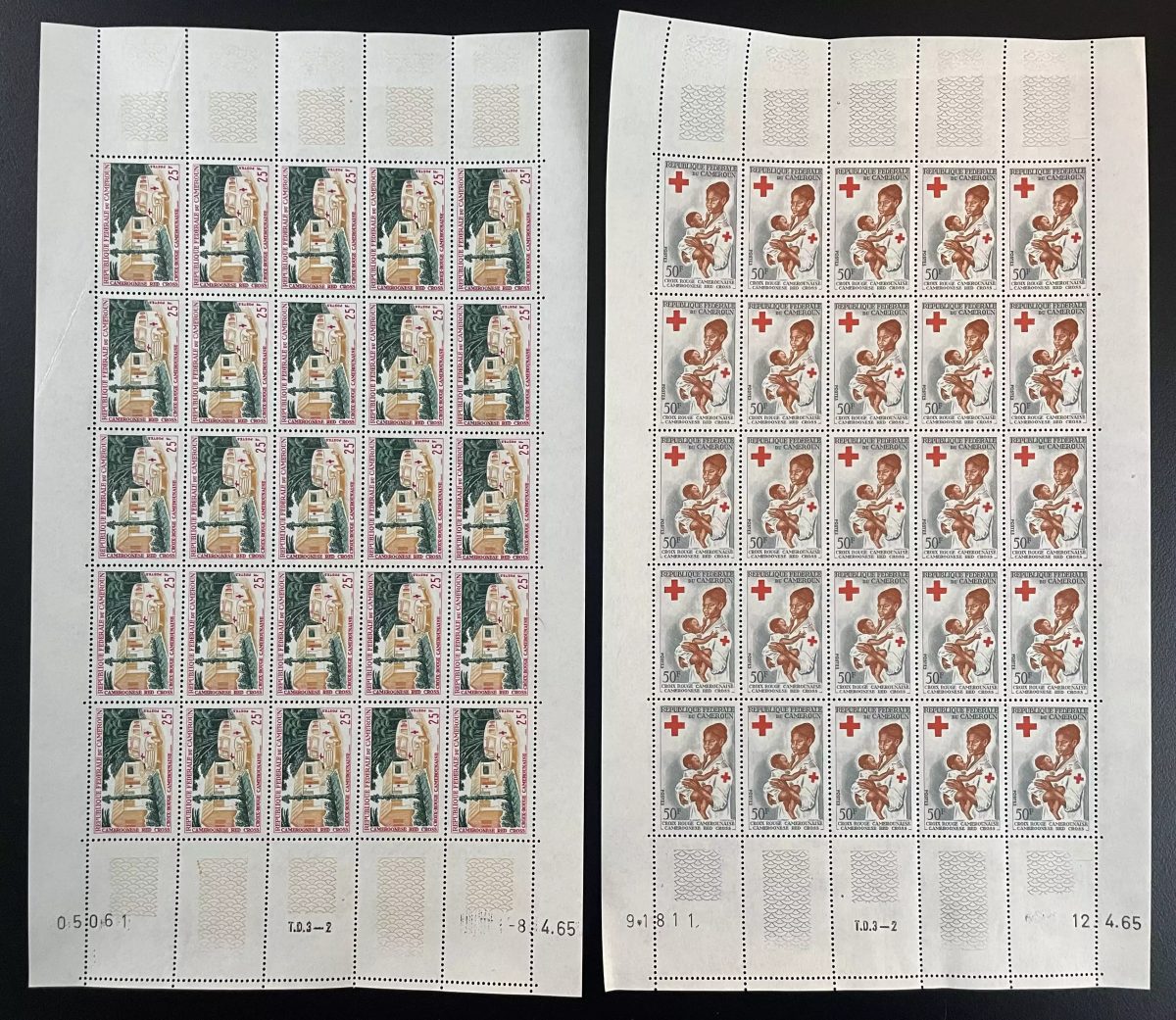 Cameroun 1965 YT 394-395 planche Croix-Rouge mère enfant médecine santé