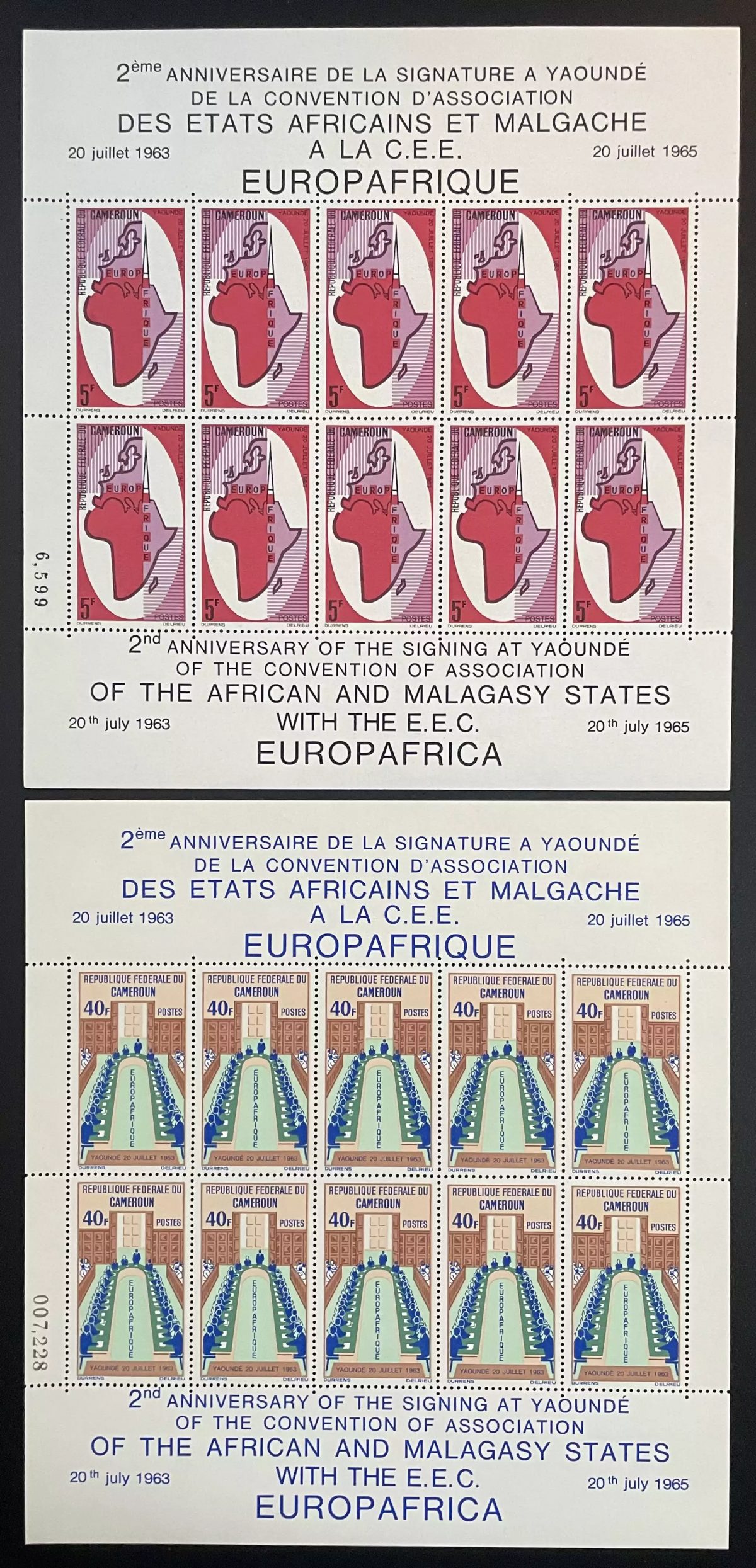 Cameroun 1965 YT 401-402 planche Europafrique association états africains