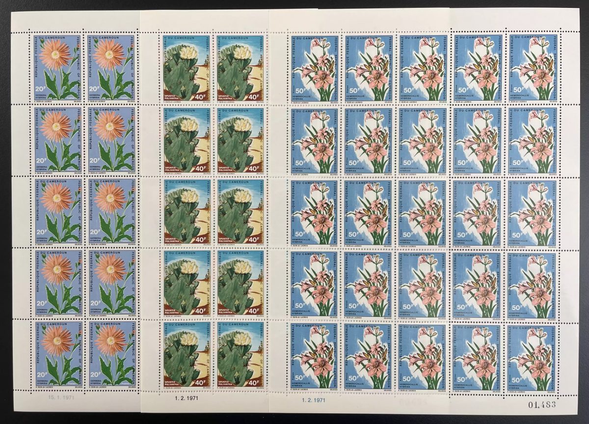 Cameroun 1971 YT 496-498 planche fleurs cactus nature botanique flora