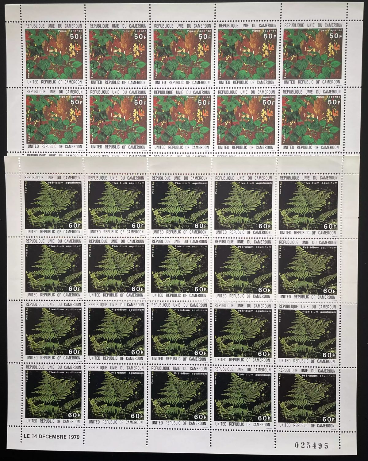 Cameroun 1979 YT 645-646 planche fougères plantes nature botanique flore