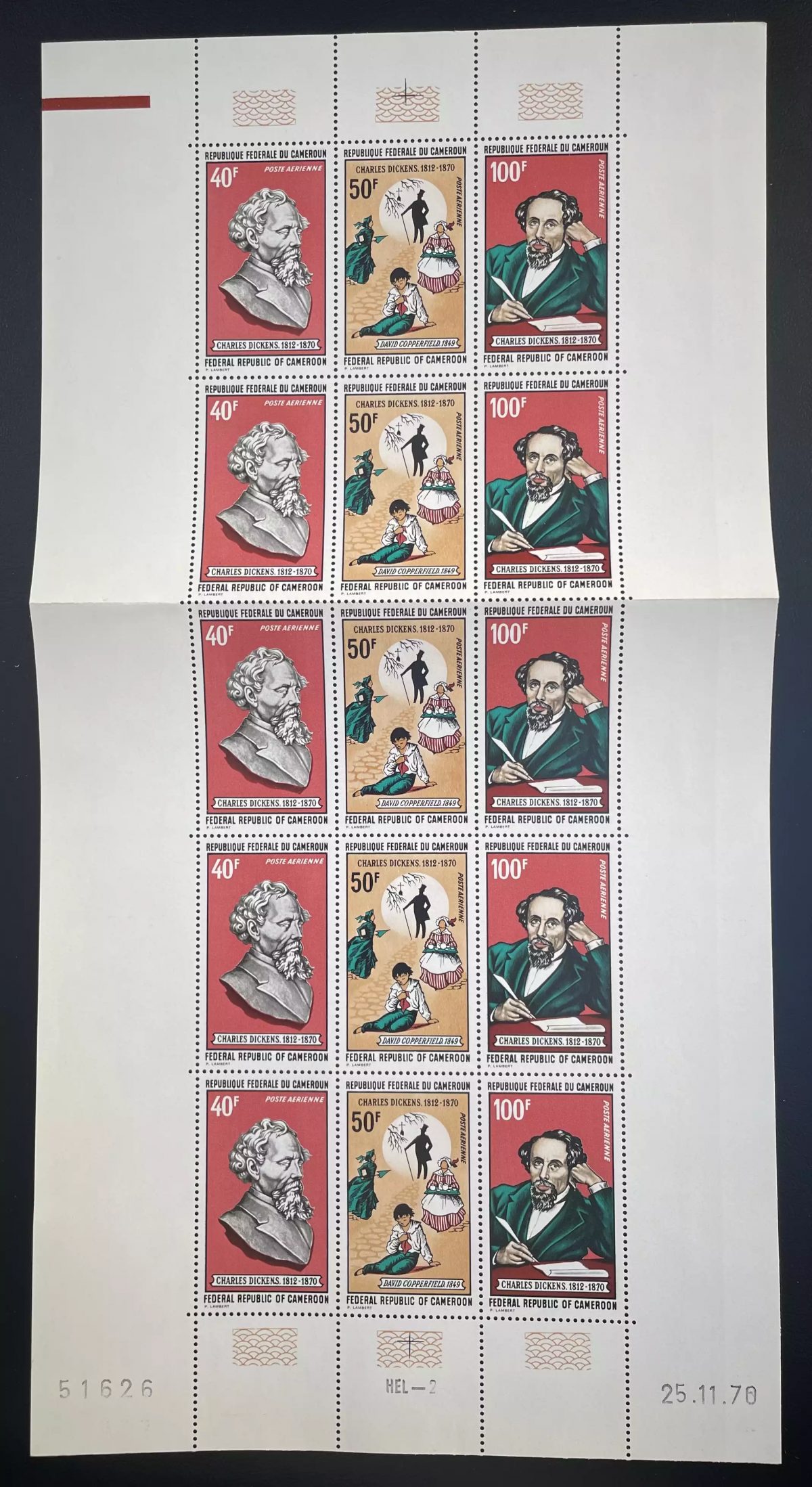 Kamerun 1970 YT PA 173A Bogen Charles Dickens Schriftsteller Luftpost